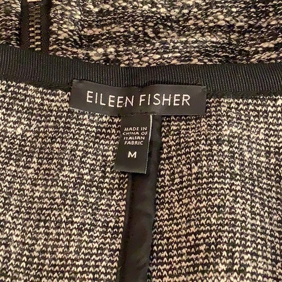 Eileen Fisher Black White Tweed Boucle’ Stretch Zip Front Sweater Jacket Sz M - Picture 10 of 11